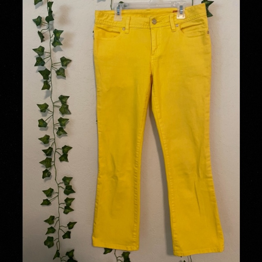 Tory Burch “Yellow Cropped Slim Boot Jeans”